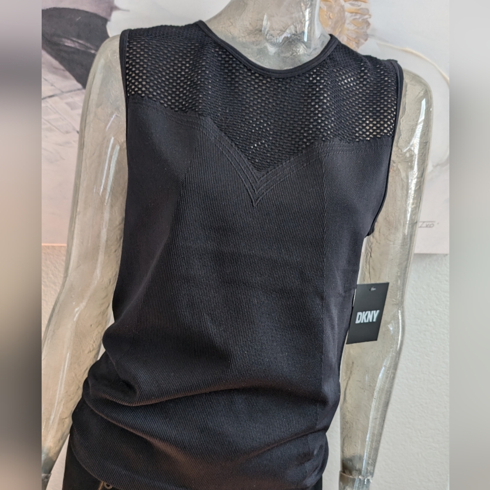 Dkny Ribbed Sleeveless Mesh Sweater Shirt Size X - Large Nwt